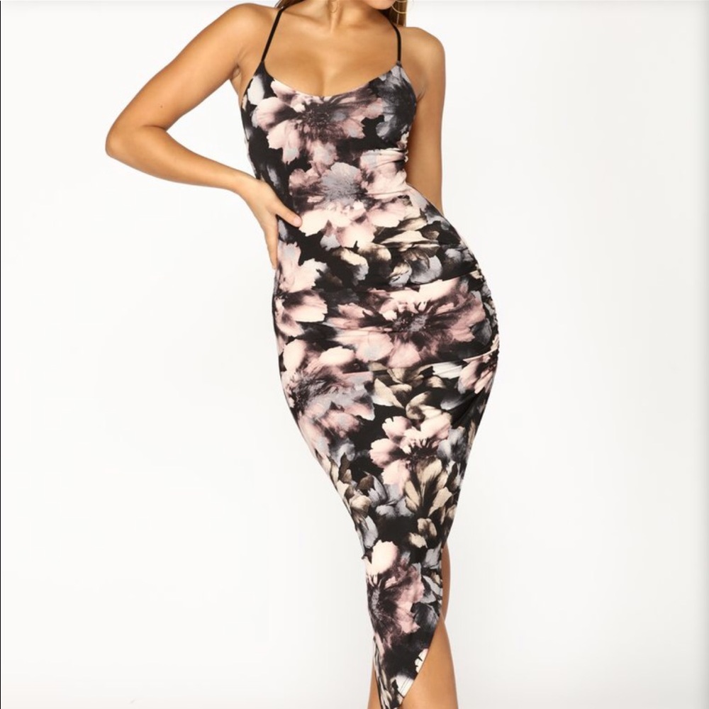 NWT Fashion Nova Black Floral Midi dress